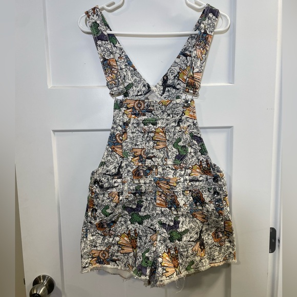 Marvel Pants - Marvel Print Denim Overalls